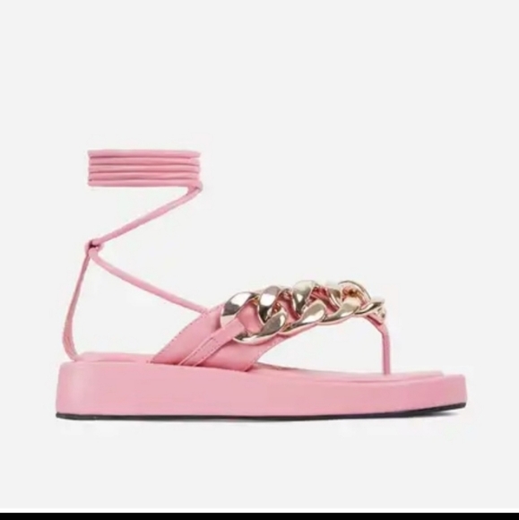 Pink gladiator chain lace up sandals - Picture 3 of 12